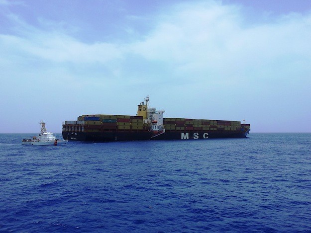 Coast Guard rescue crews respond to the distressed container-ship MSC Idil.